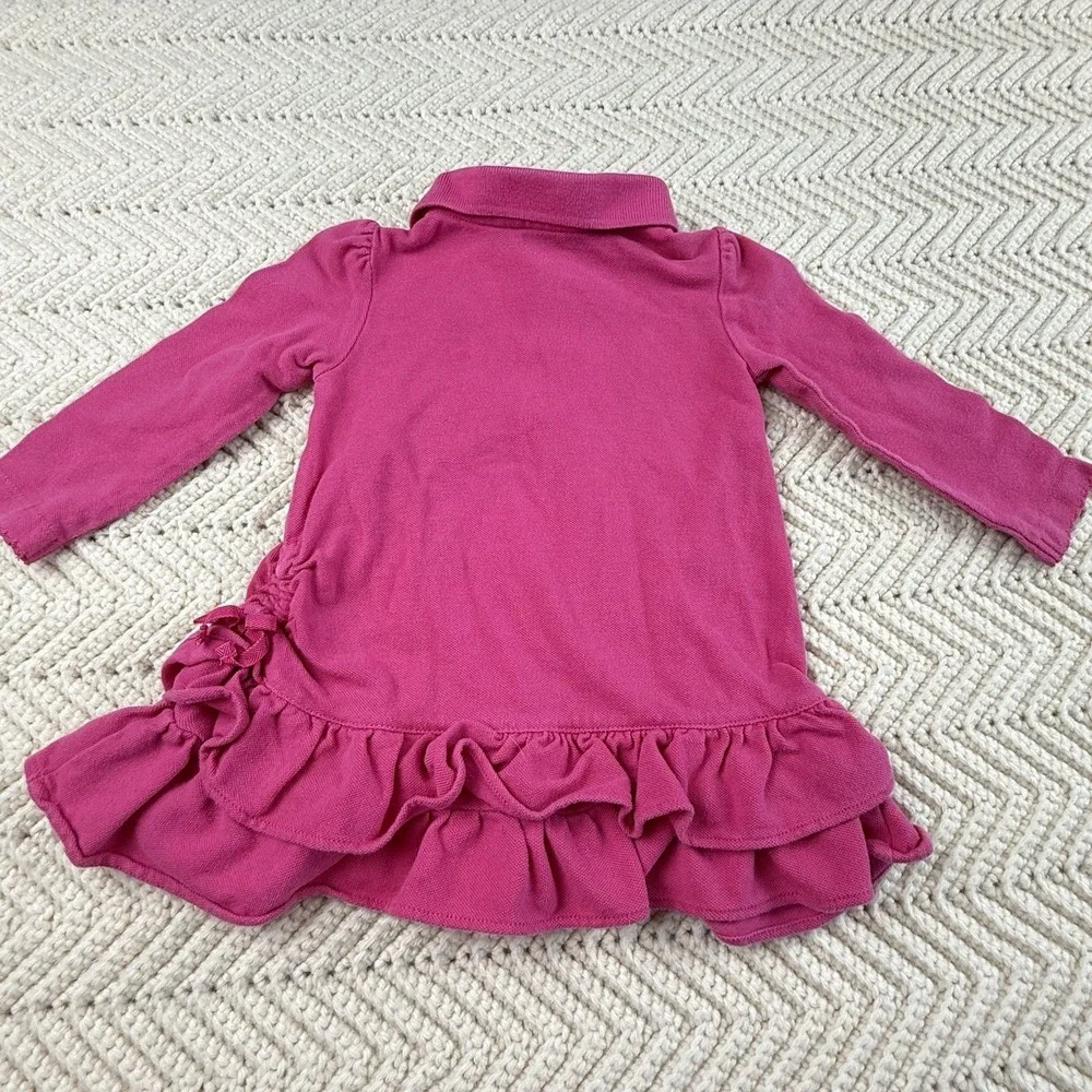 Ralph Lauren Polo Dress Baby Girls 9‎ Mos Pink L/S Ruffle Skirt Cotton Preppy